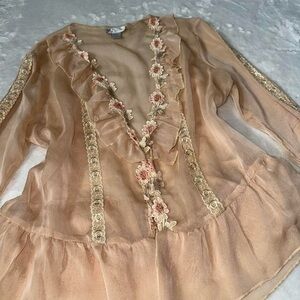 Young Essence Sheer Silk Blouse with Floral Accents